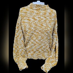 Womens Cozy Knit Sweater By Coco +Jamison -‎ Mustard and Cream Size Small